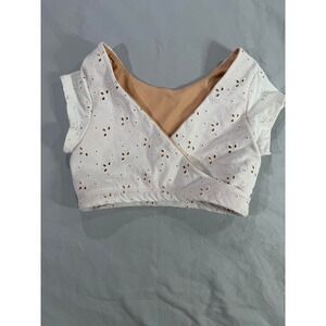 Five Dancewear Girls White Eyelet Lace Wrap Crop Top Tan Lined YL Girly Country